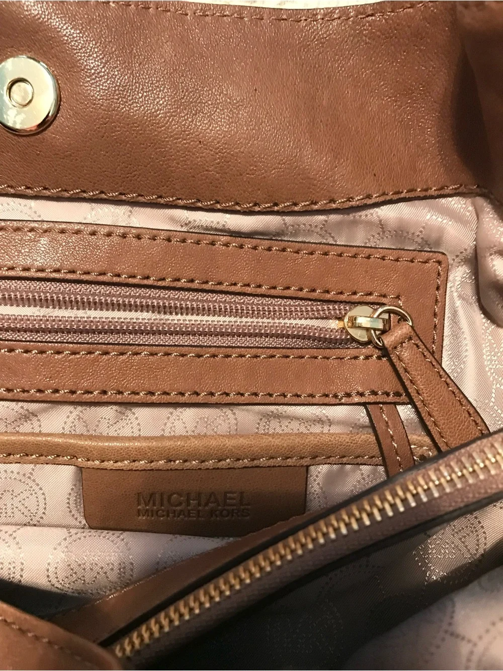 Michael Kors Brown Leather Shoulder Bag with Gold Hardware